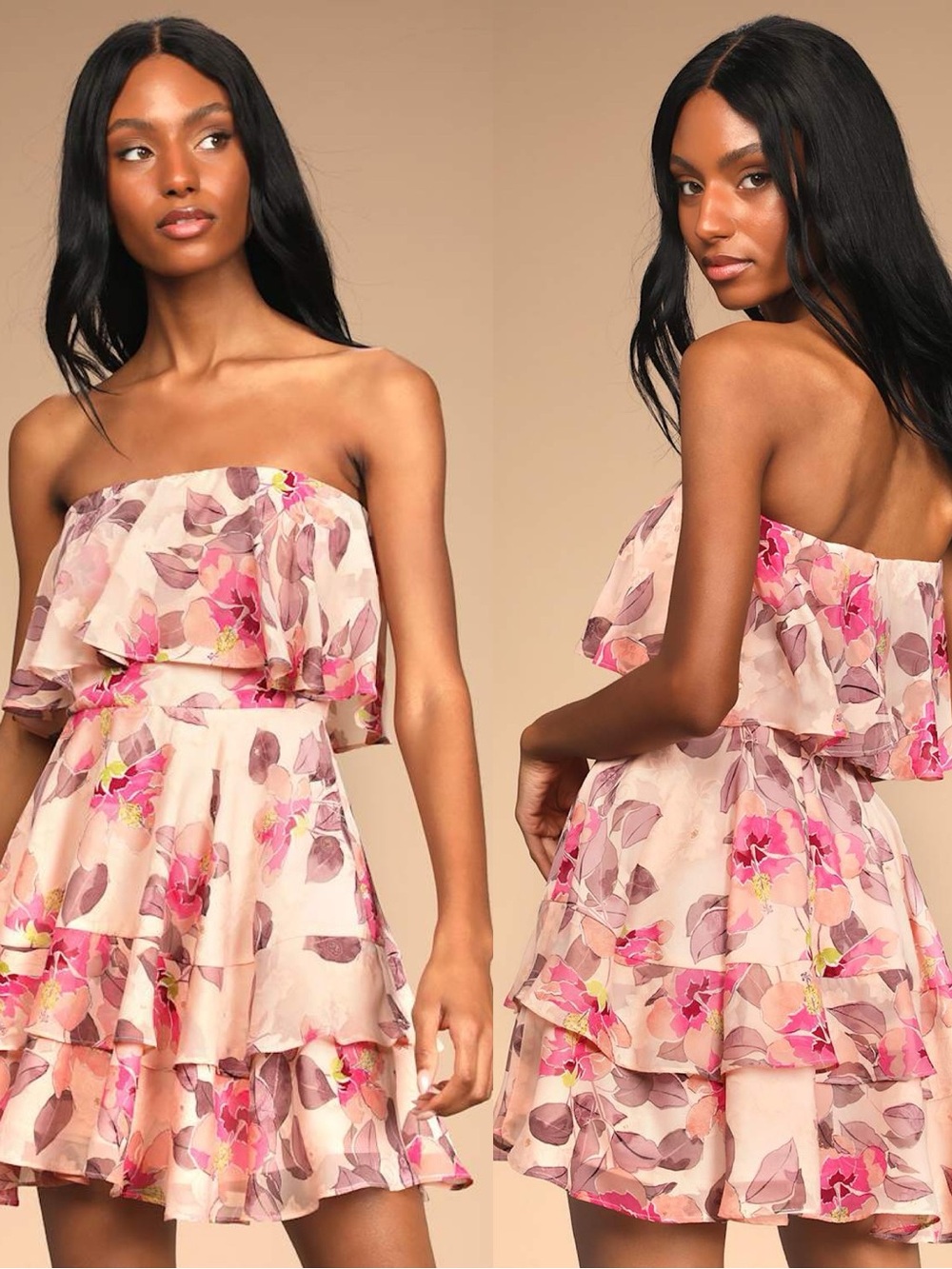 Lulus | Perfect Paradise Pink Floral Print Jacquard Strapless Mini Dress - Picture 1 of 7